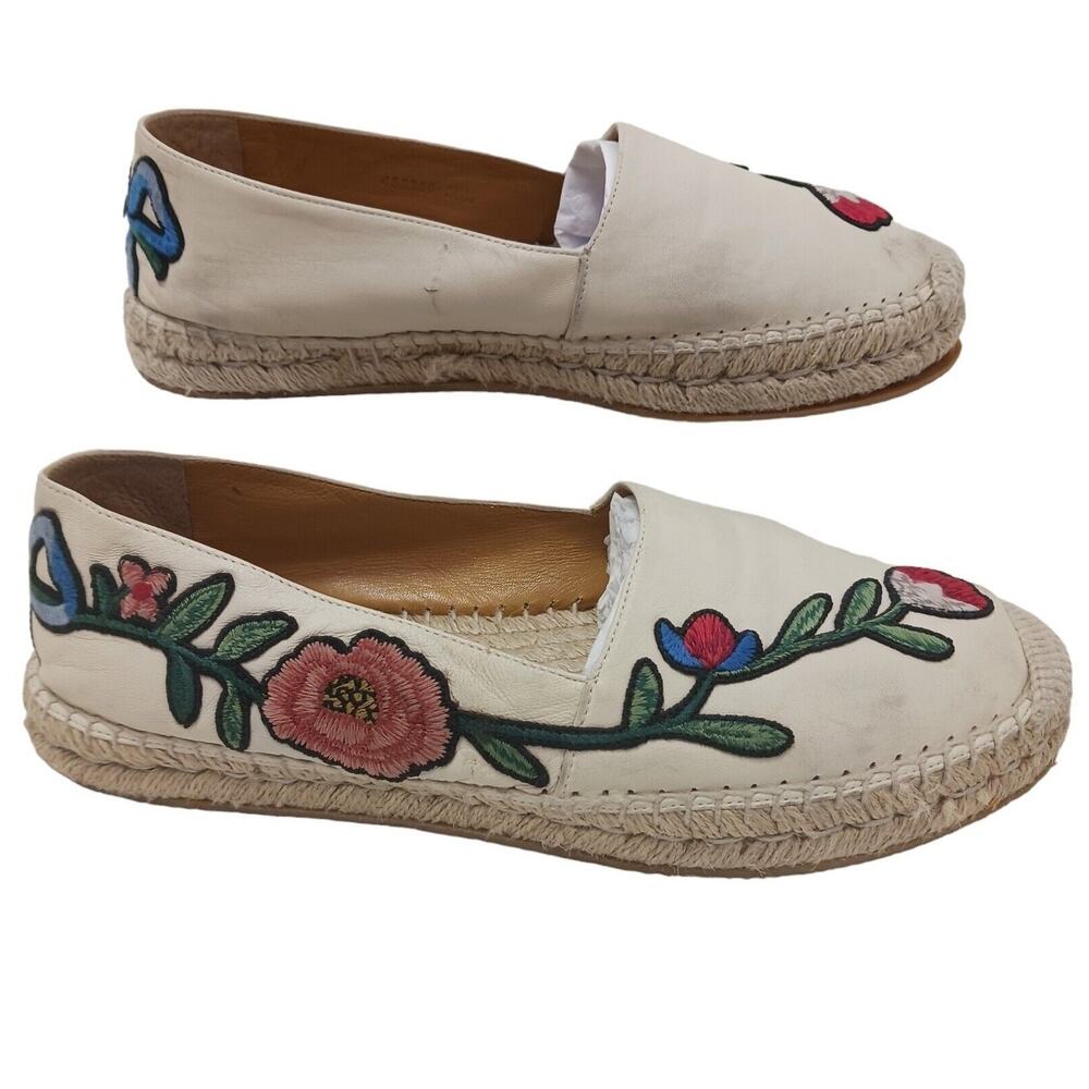 Gucci Leather Espadrille 8.5 Ivory Floral Red Embroider PILAR NAPA Ophelia flaw